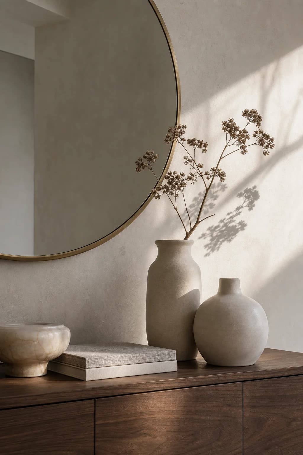 Décoration MaisondAix — miroir, luminaire et objets en céramique dans un intérieur aux tons chauds